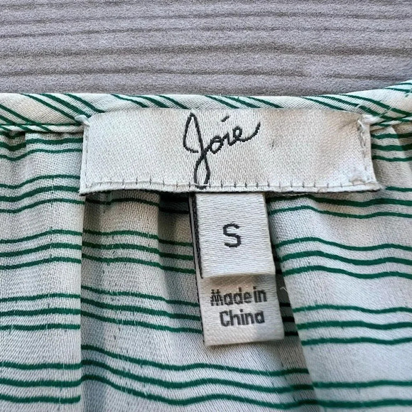 Joie Womens Green Striped Silk Pintuck Pleated Long Sleeve Blouse Size Small - Picture 2 of 9